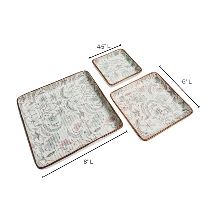 3-White Green Floral Dinner Plates